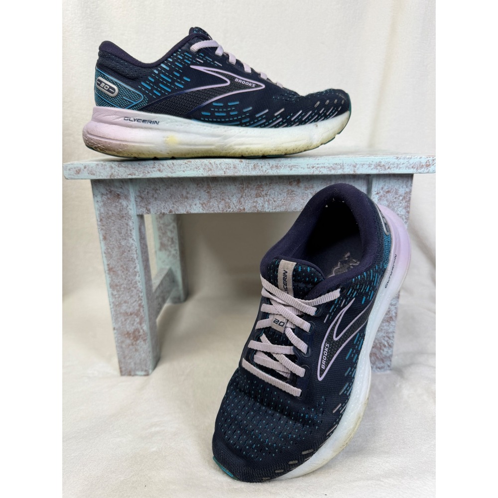 Brooks Glycerin 20 Womens Running Shoes Navy Teal Wide Size 8 Wide D